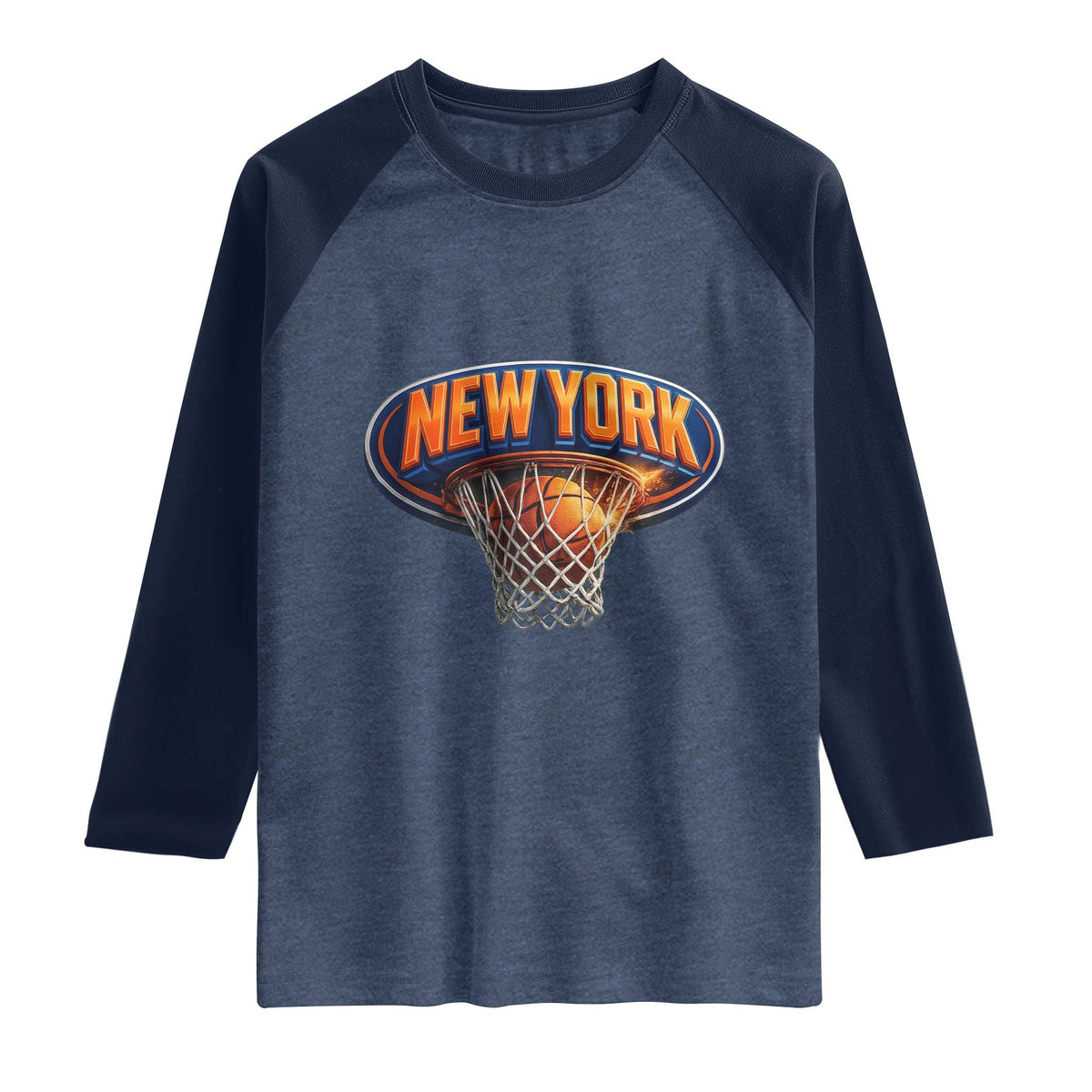 New York Game Day Gift Hoops Lover Raglan Shirt TS12 Heather Denim Navy Print Your Wear