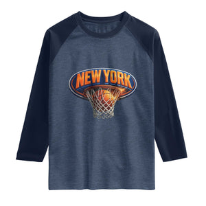 New York Game Day Gift Hoops Lover Raglan Shirt TS12 Heather Denim Navy Print Your Wear