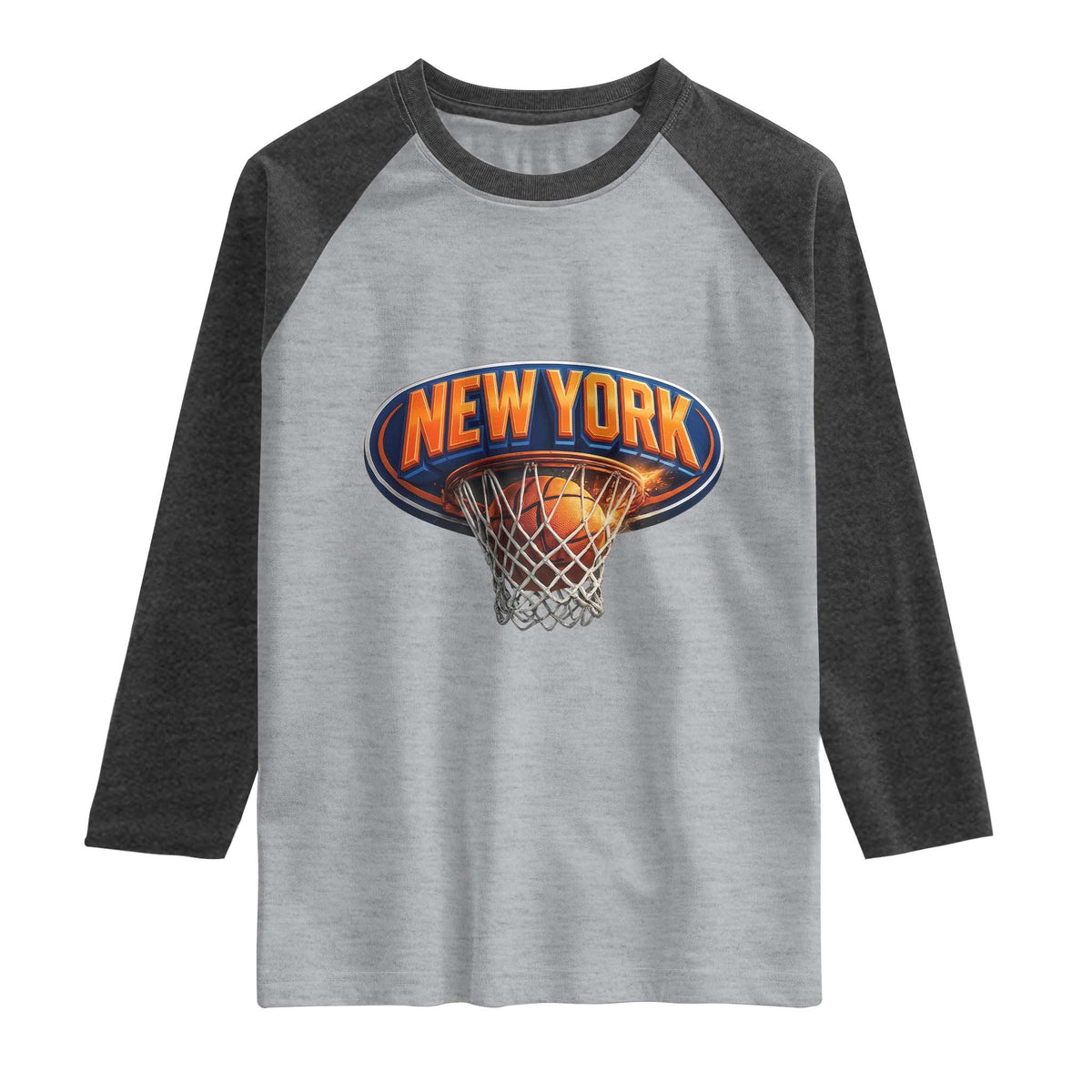 New York Game Day Gift Hoops Lover Raglan Shirt TS12 Heather Gray Heather Charcoal Print Your Wear