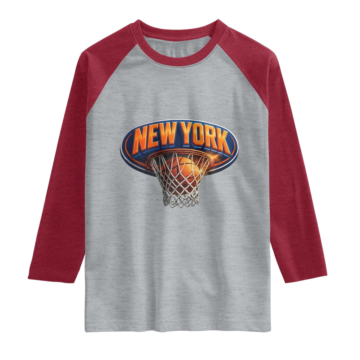New York Game Day Gift Hoops Lover Raglan Shirt TS12 Heather Gray Heather Red Print Your Wear