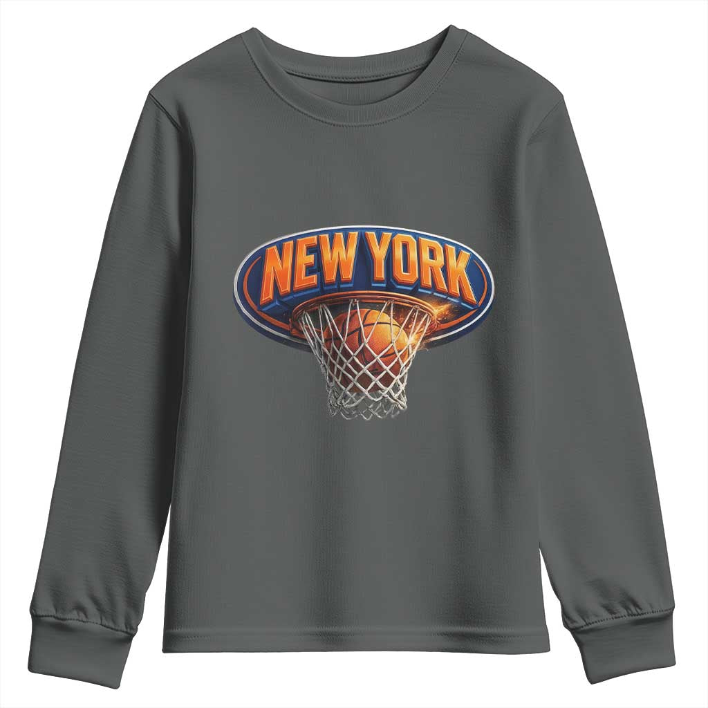 New York Game Day Gift Hoops Lover Youth Sweatshirt TS12 Dark Heather Print Your Wear