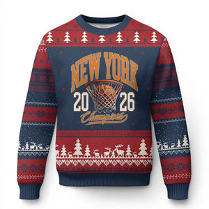 Vintage New York Champions 2026 Ugly Christmas Sweater Hoops Fan Gift TS12 Navy Red Print Your Wear