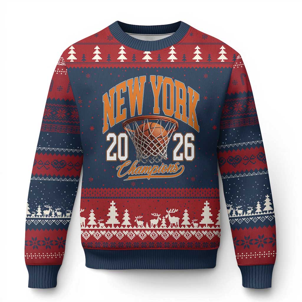 Vintage New York Champions 2026 Ugly Christmas Sweater Hoops Fan Gift TS12 Navy Red Print Your Wear