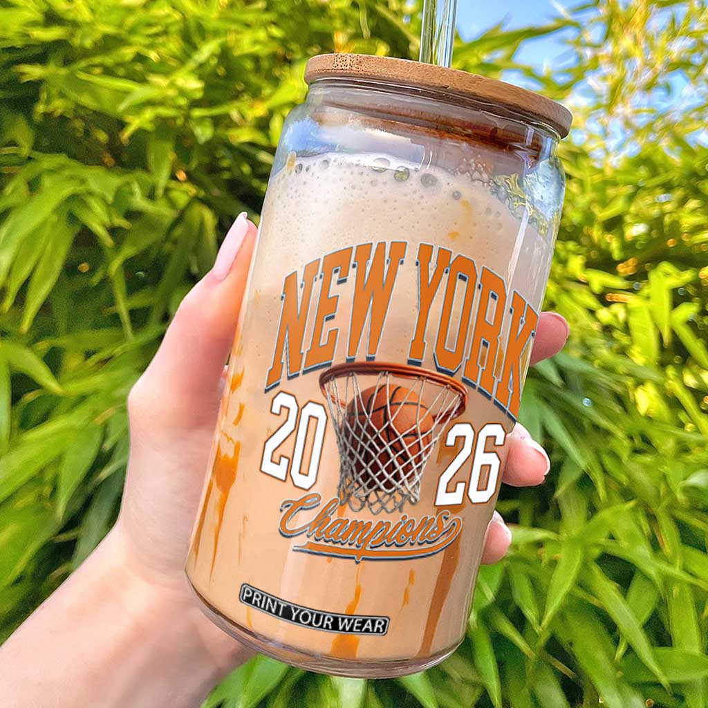 Vintage New York Champions 2026 Glass Can Hoops Fan Gift