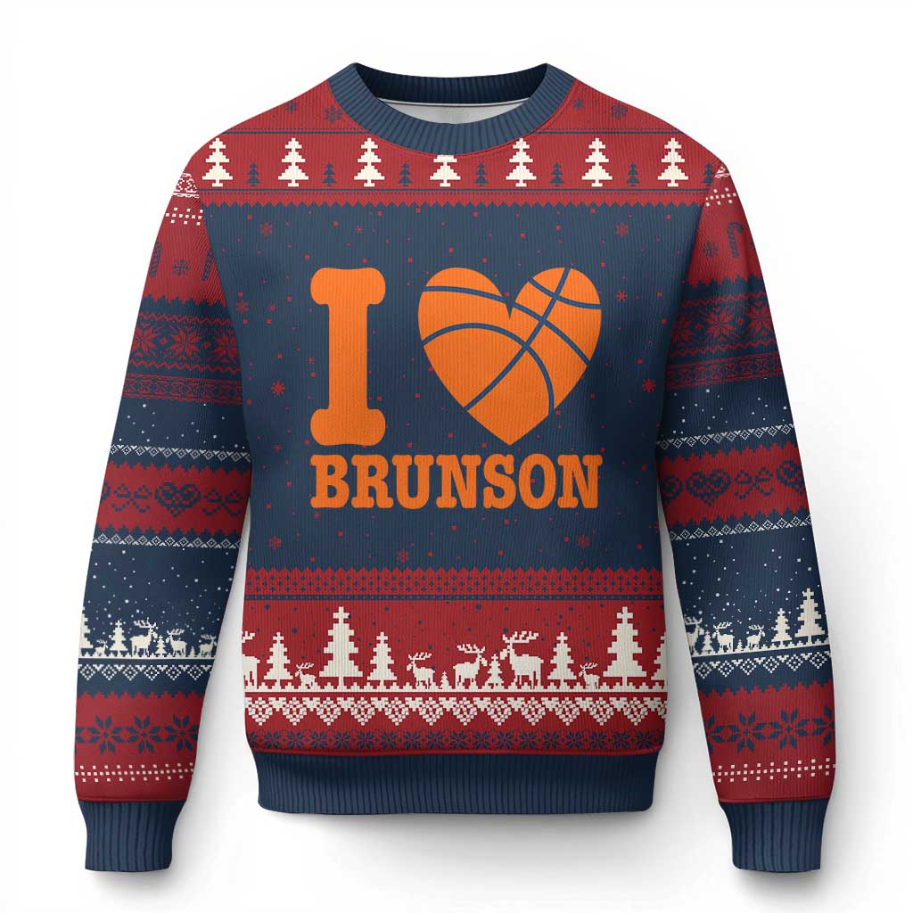 Funny I Love Brunson Name Ugly Christmas Sweater Hoops Fan Gift TS12 Navy Red Print Your Wear