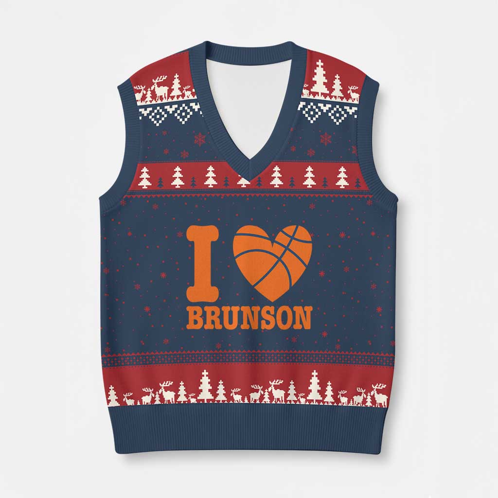 Funny I Love Brunson Name V-Neck Knit Sweater Vest Hoops Fan Gift