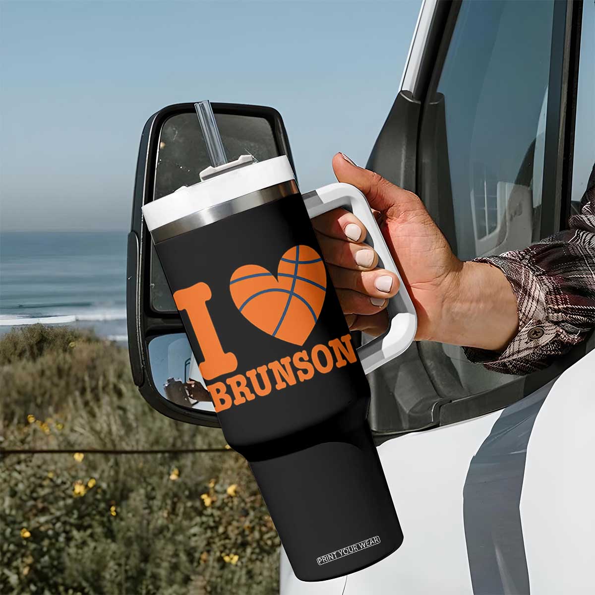 Funny I Love Brunson Name Tumbler With Handle Hoops Fan Gift