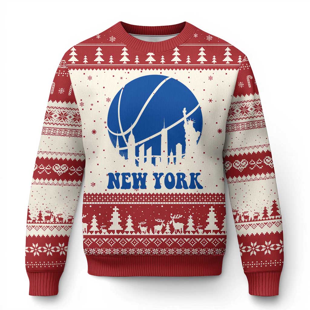 New York Skyline Ugly Christmas Sweater Proud Game Day Sports Fan Gift TS12 Beige Red Print Your Wear