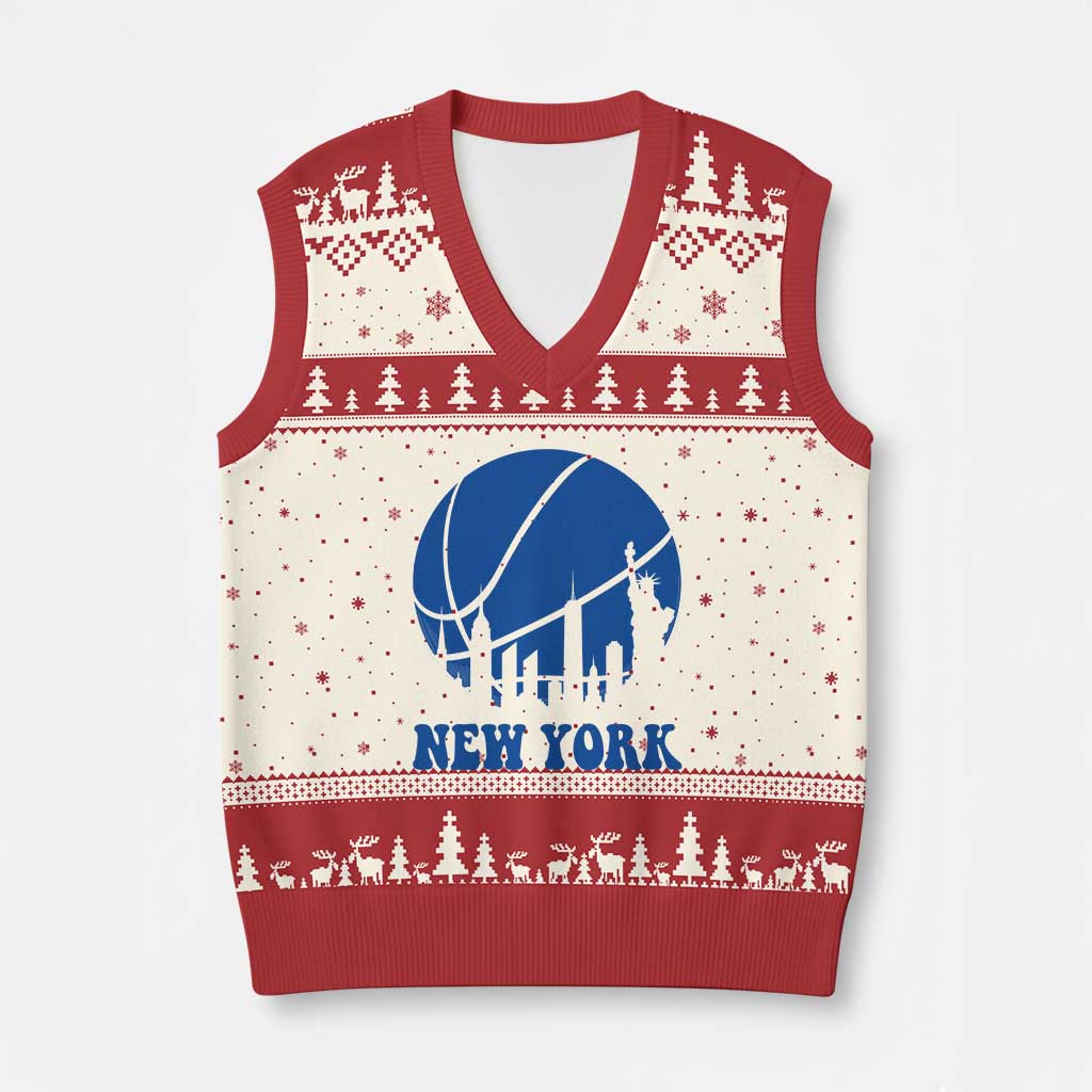 New York Skyline V-Neck Knit Sweater Vest Proud Game Day Sports Fan Gift