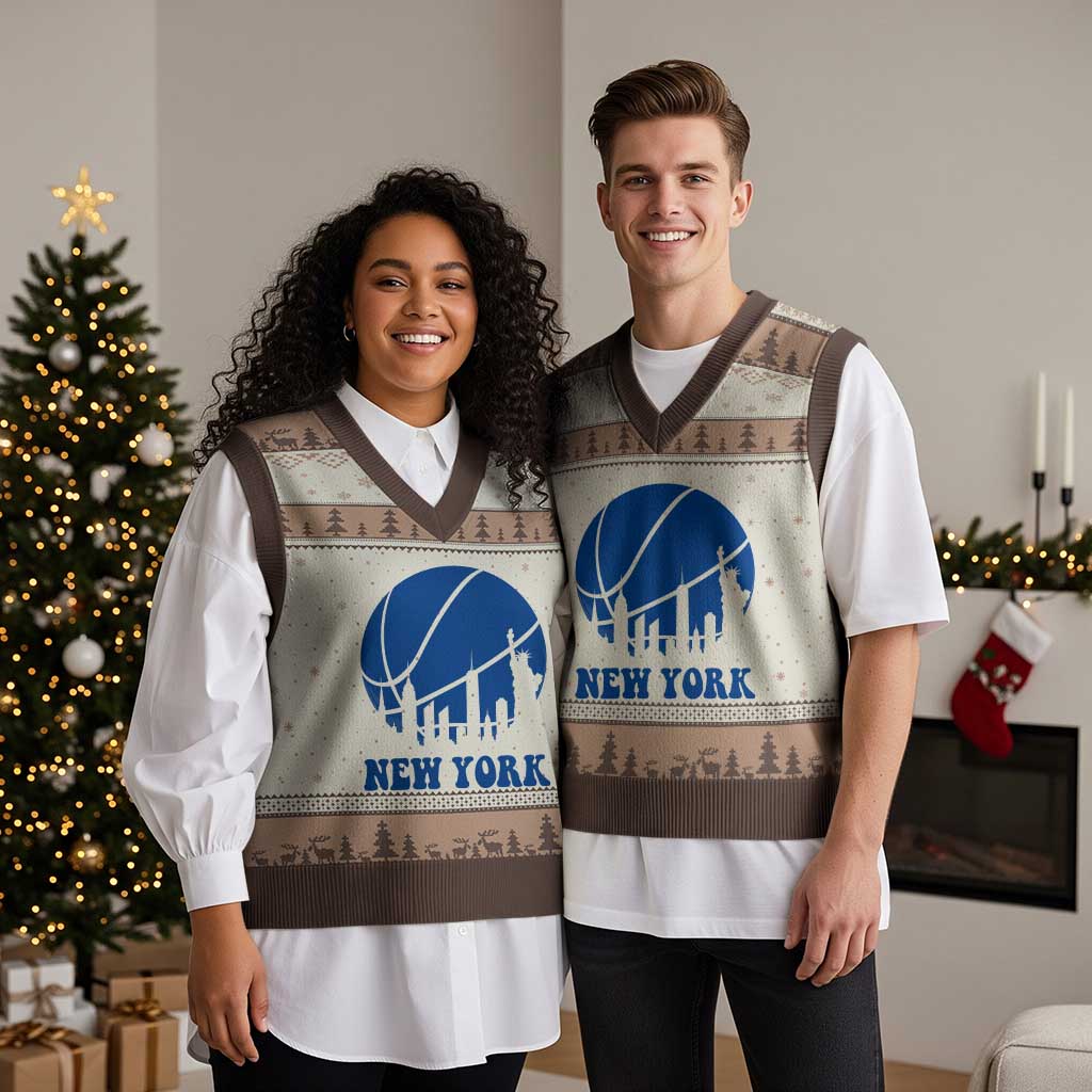 New York Skyline V-Neck Knit Sweater Vest Proud Game Day Sports Fan Gift