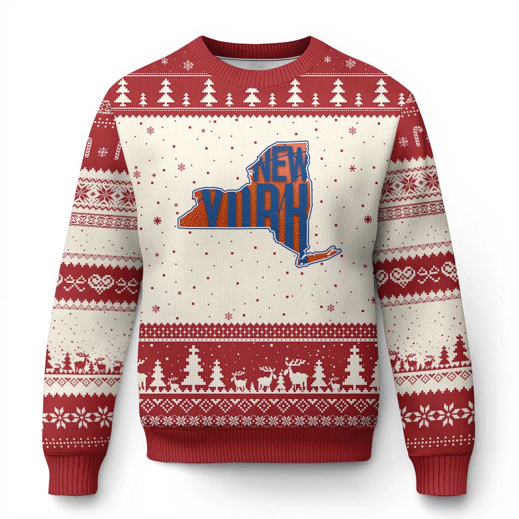 New York State Pride Graphic Ugly Christmas Sweater Basketball Fan Gift