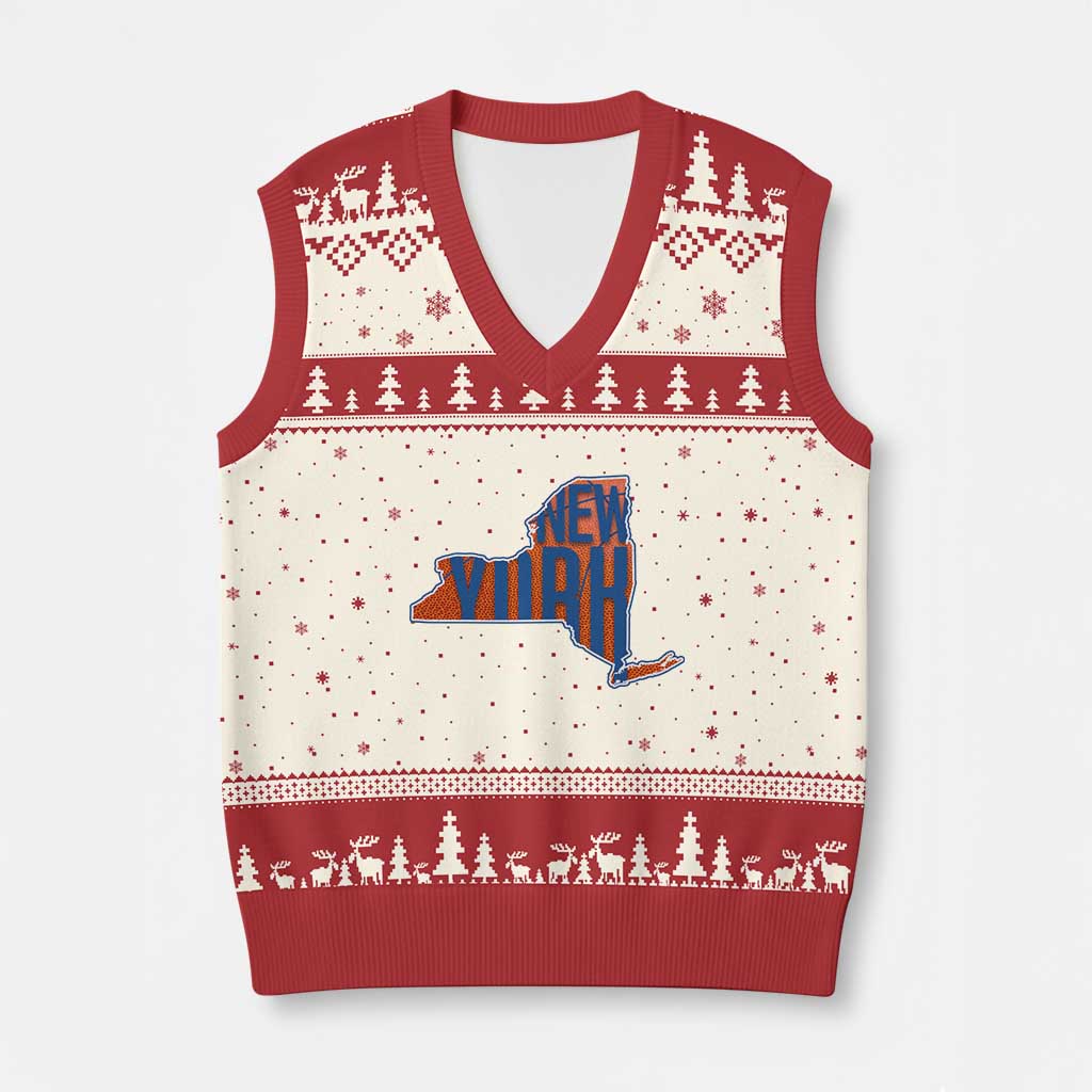 New York State Pride Graphic V-Neck Knit Sweater Vest Basketball Fan Gift