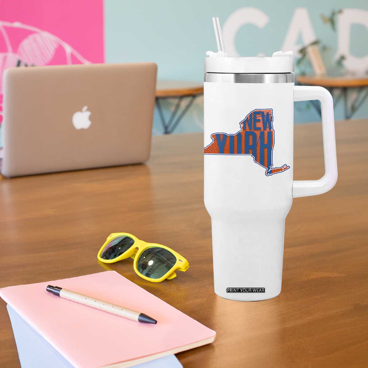 New York State Pride Graphic Tumbler With Handle Basketball Fan Gift