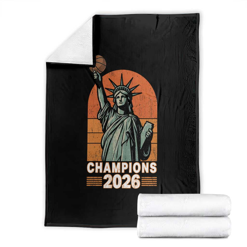 Vintage Statue Of Liberty Basketball Throw Blanket Champions 2026 New York Fan Gift