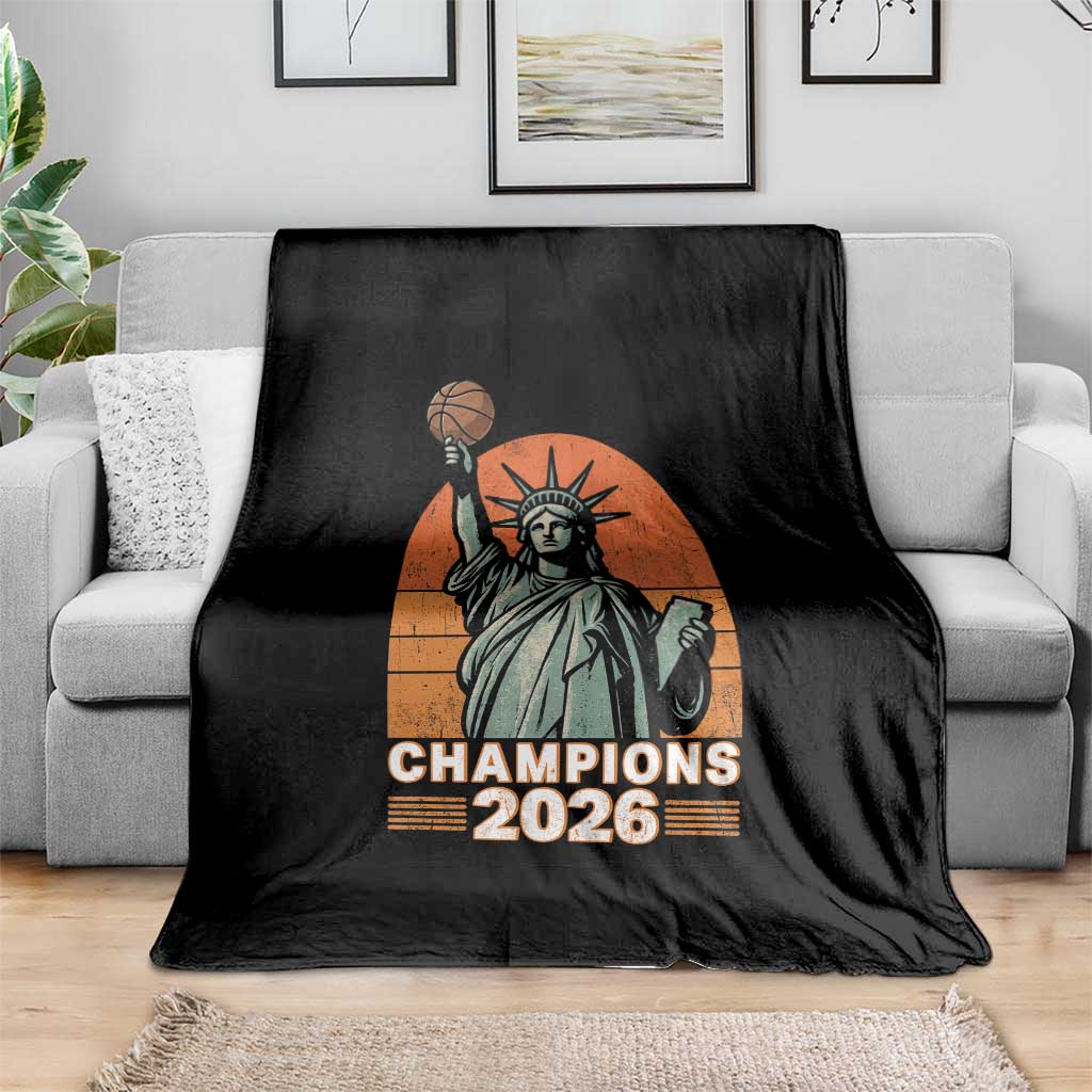 Vintage Statue Of Liberty Basketball Throw Blanket Champions 2026 New York Fan Gift
