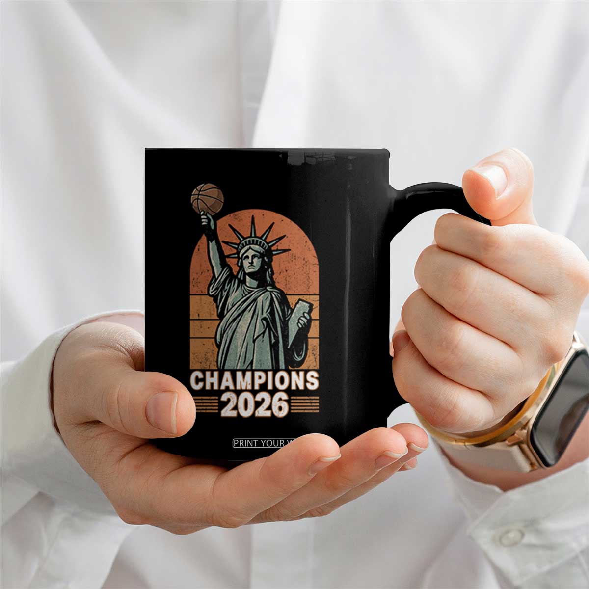 Vintage Statue Of Liberty Basketball Coffee Mug Champions 2026 New York Fan Gift