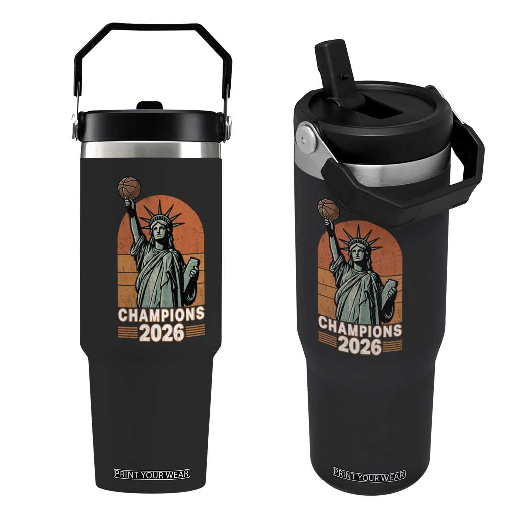 Vintage Statue Of Liberty Basketball Flip Straw Tumbler Champions 2026 New York Fan Gift