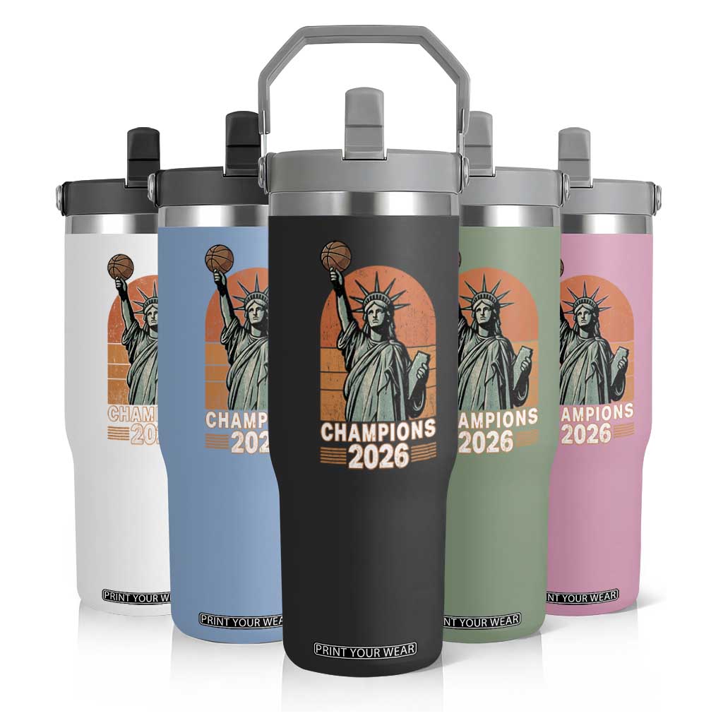 Vintage Statue Of Liberty Basketball Flip Straw Tumbler Champions 2026 New York Fan Gift