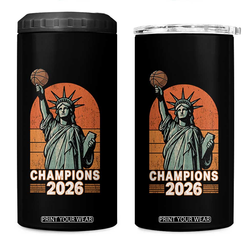 Vintage Statue Of Liberty Basketball 4 in 1 Can Cooler Tumbler Champions 2026 New York Fan Gift