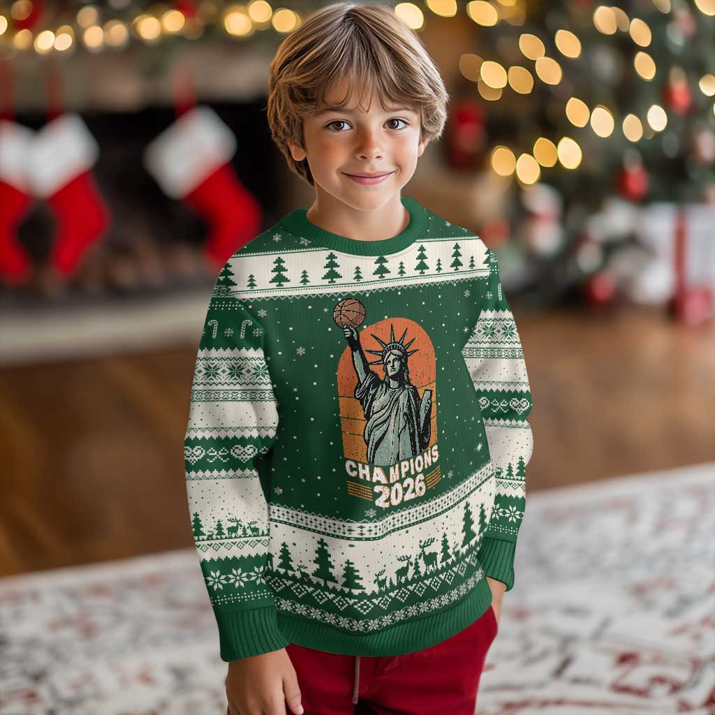 Vintage Statue Of Liberty Basketball Ugly Christmas Sweater Champions 2026 New York Fan Gift