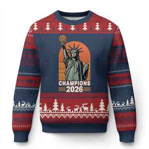 Vintage Statue Of Liberty Basketball Ugly Christmas Sweater Champions 2026 New York Fan Gift