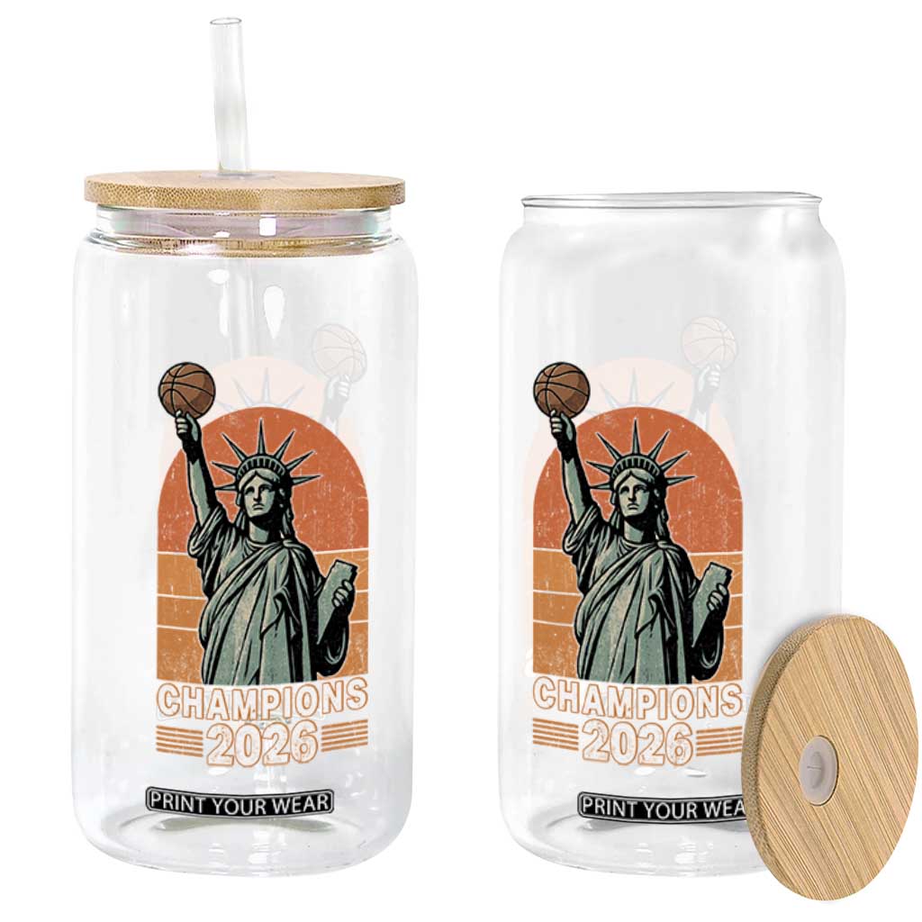 Vintage Statue Of Liberty Basketball Glass Can Champions 2026 New York Fan Gift