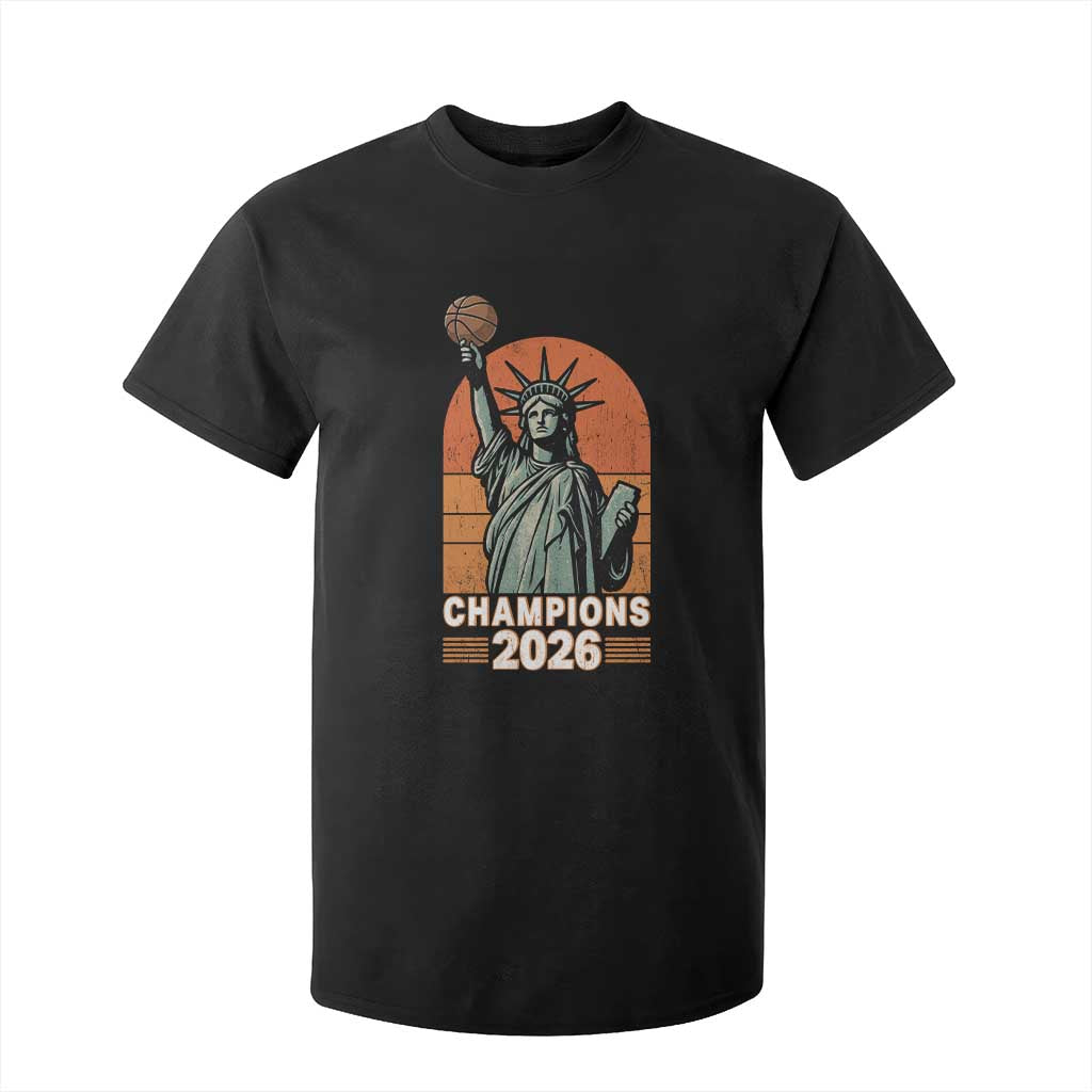 Vintage Statue Of Liberty Basketball T Shirt For Kid Champions 2026 New York Fan Gift TS12 Black Print Your Wear