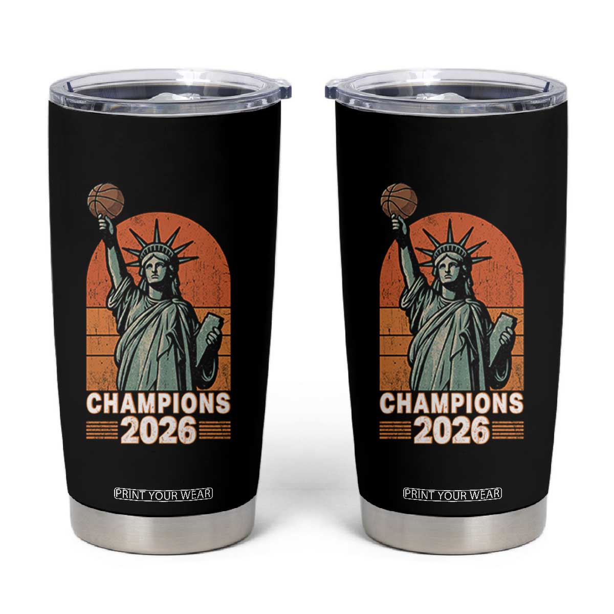 Vintage Statue Of Liberty Basketball Tumbler Cup Champions 2026 New York Fan Gift
