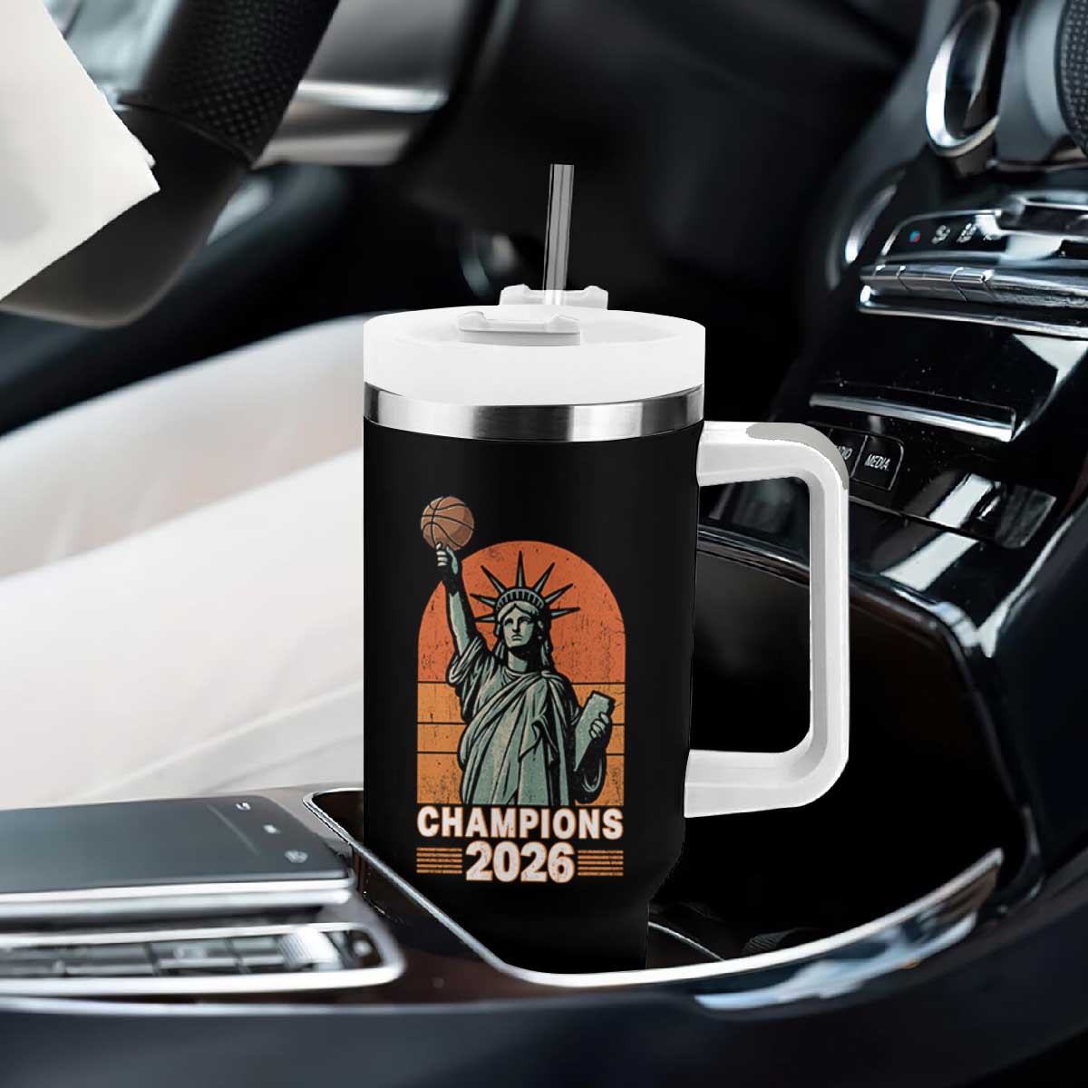 Vintage Statue Of Liberty Basketball Tumbler With Handle Champions 2026 New York Fan Gift