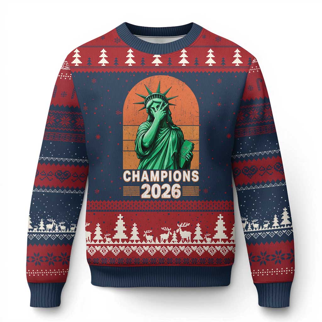 Vintage Statue Of Liberty Champions 2026 Ugly Christmas Sweater New York Pride TS12 Navy Red Print Your Wear