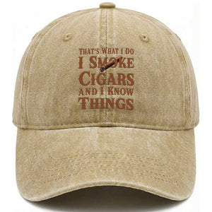 Cigar Lovers Washed Cotton Baseball Cap Thats What I Do I Smoke Cigars And I Know Things TS12 Print Your Wear