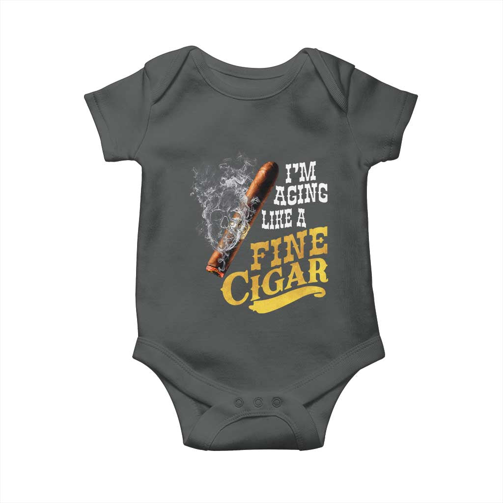 Cigar Lovers Baby Onesie I Am Aging Like A Fine Cigar TS12 Dark Heather Print Your Wear