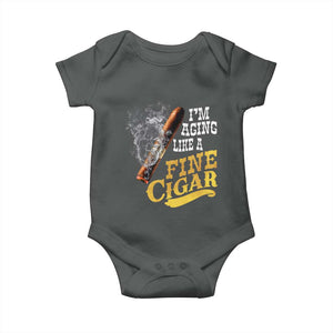 Cigar Lovers Baby Onesie I Am Aging Like A Fine Cigar TS12 Dark Heather Print Your Wear