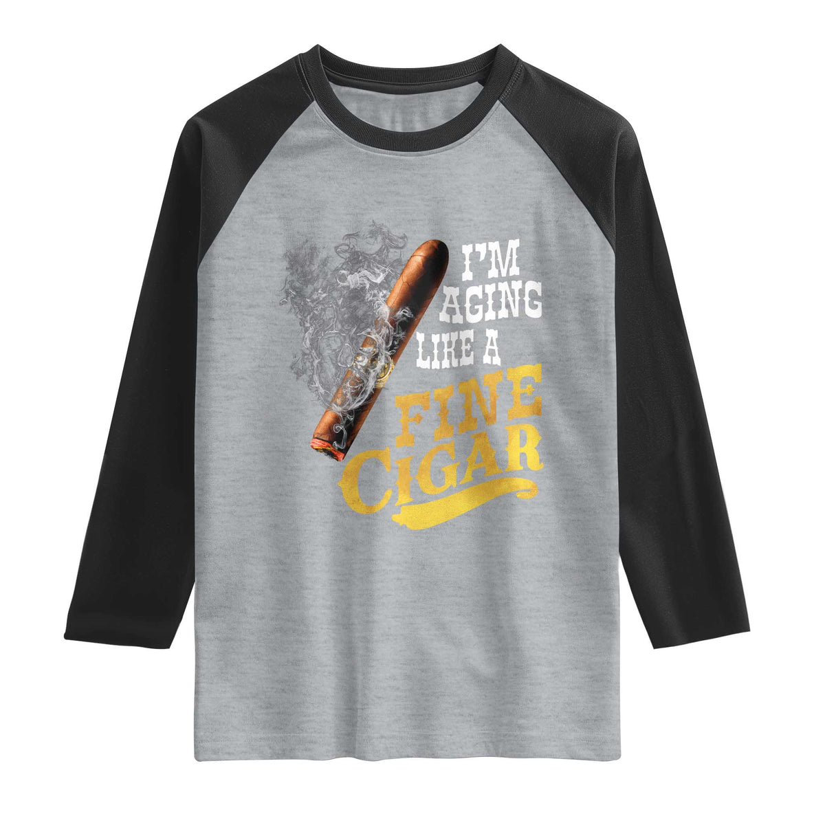 Cigar Lovers Raglan Shirt I Am Aging Like A Fine Cigar TS12 Heather Gray Black Print Your Wear
