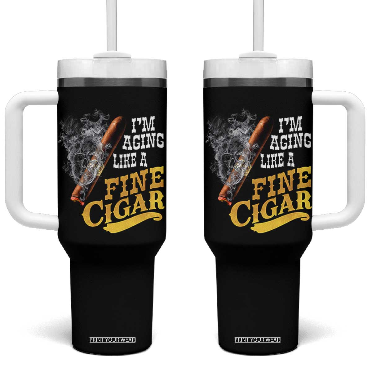 Cigar Lovers Tumbler With Handle I Am Aging Like A Fine Cigar TS12 One Size: 40 oz Black Print Your Wear