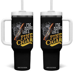 Cigar Lovers Tumbler With Handle I Am Aging Like A Fine Cigar TS12 One Size: 40 oz Black Print Your Wear