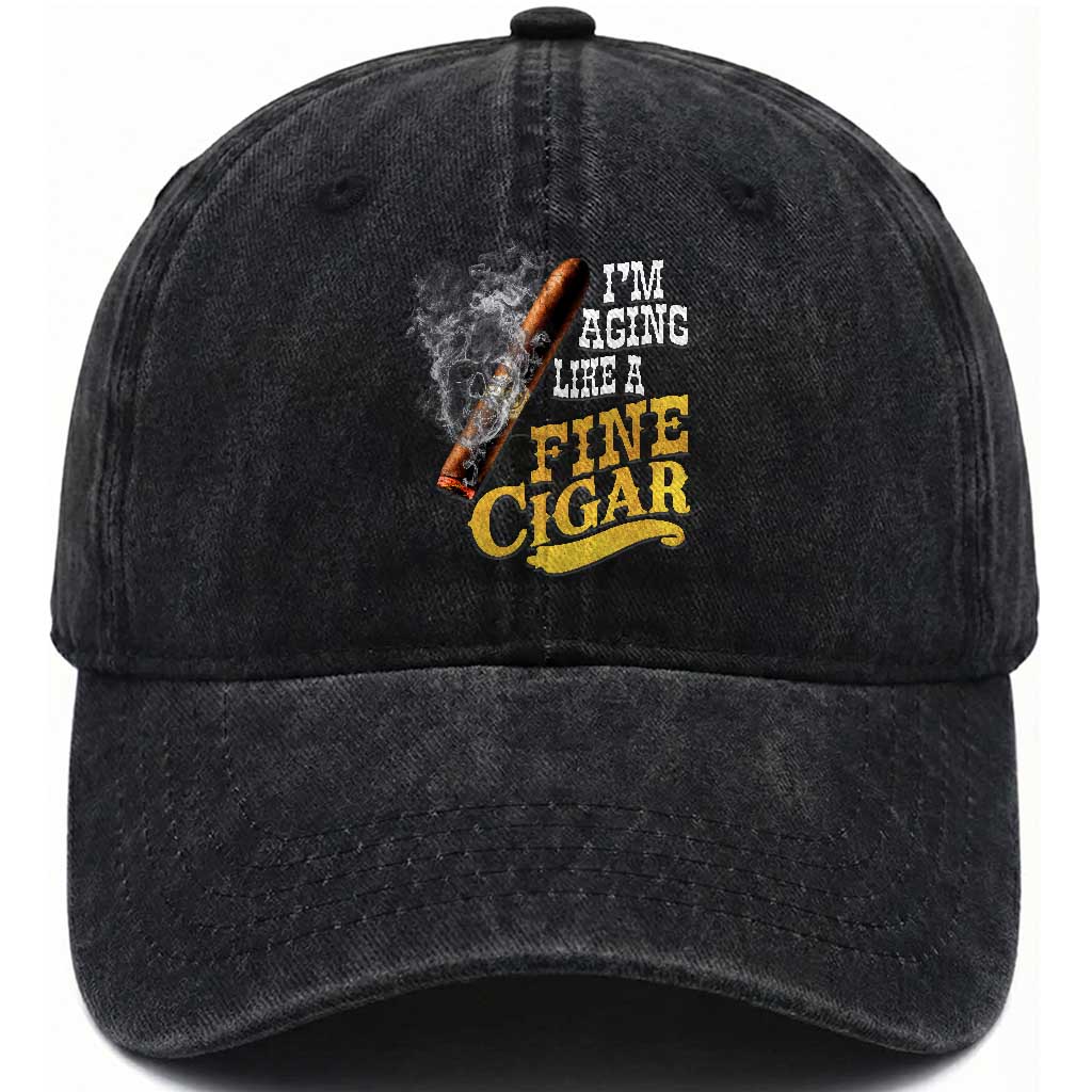 Cigar Lovers Washed Cotton Baseball Cap I Am Aging Like A Fine Cigar TS12 Print Your Wear