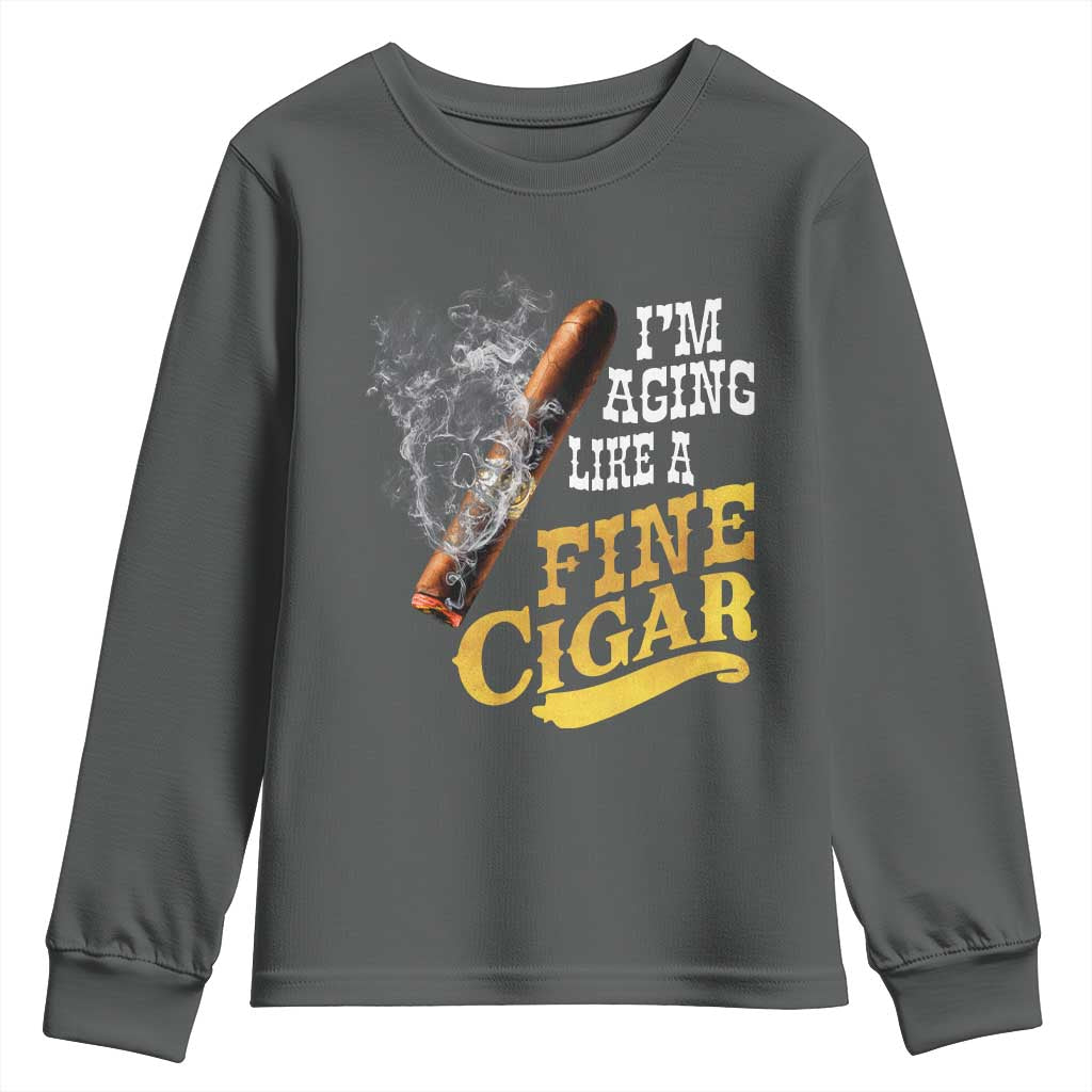 Cigar Lovers Youth Sweatshirt I Am Aging Like A Fine Cigar TS12 Dark Heather Print Your Wear