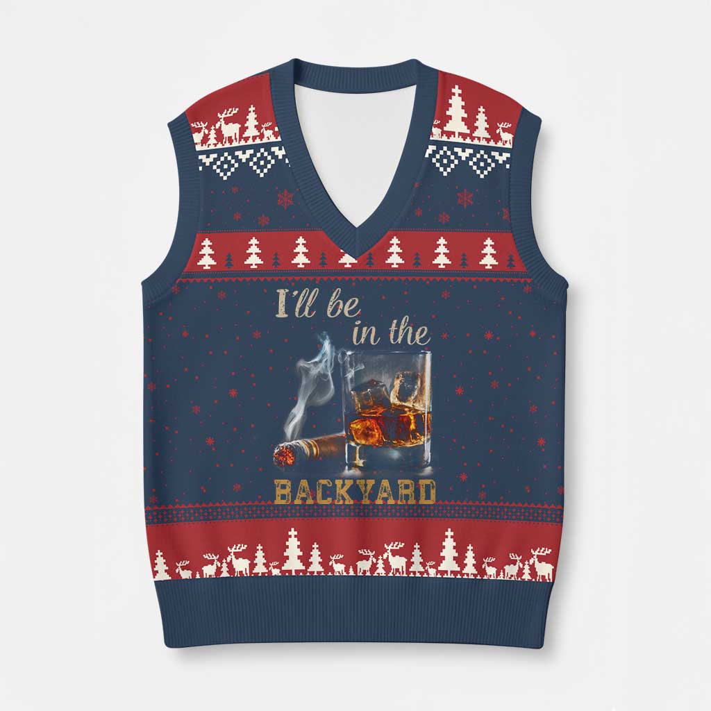Cigar Bourbon Lovers V-Neck Knit Sweater Vest I Will Be In The Backyard TS12 Navy Red Print Your Wear