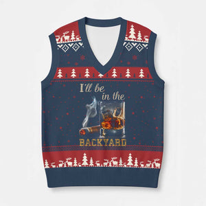 Cigar Bourbon Lovers V-Neck Knit Sweater Vest I Will Be In The Backyard TS12 Navy Red Print Your Wear