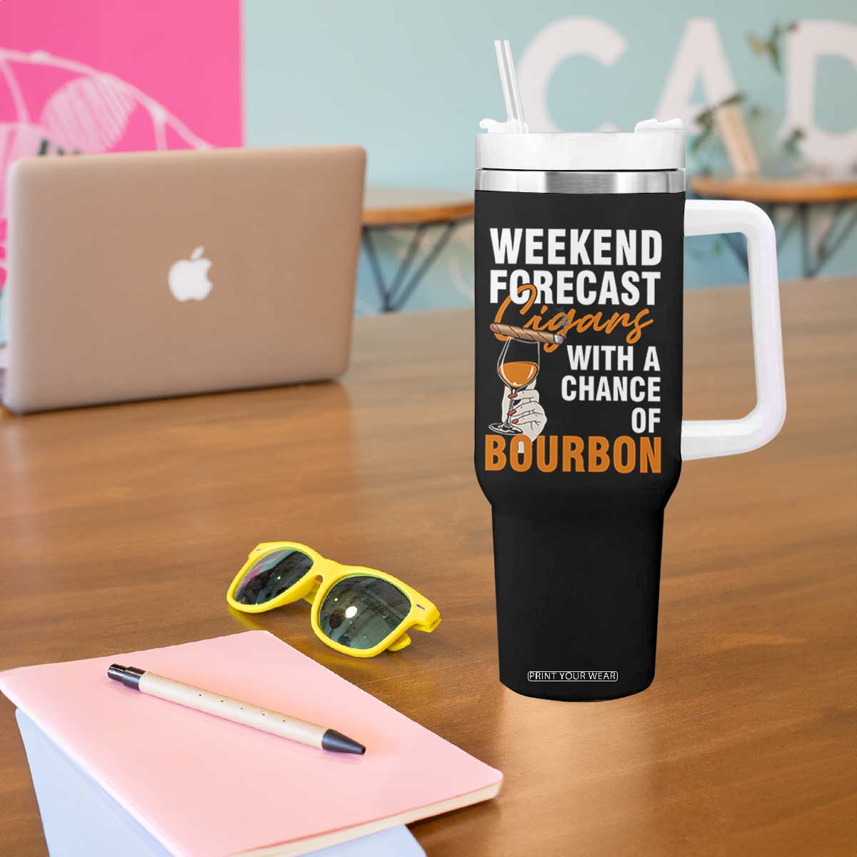 Weekend Forecast Cigars And Bourbon Tumbler With Handle Gift For Women TS12 Print Your Wear