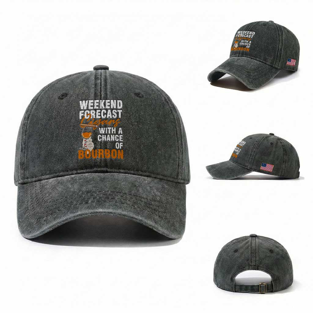Weekend Forecast Cigars And Bourbon Washed Cotton Baseball Cap Gift For Women TS12 Washed Cap Universal Fit Dark Green Print Your Wear