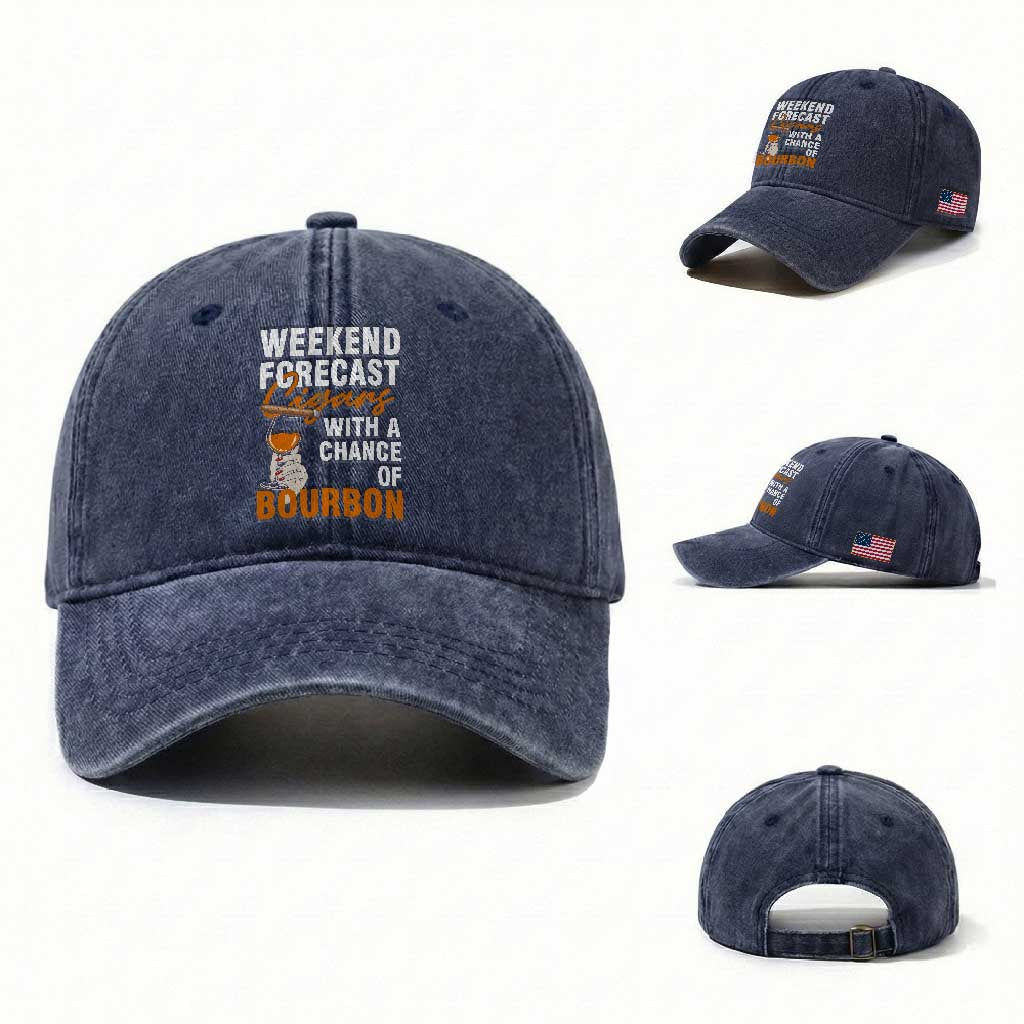 Weekend Forecast Cigars And Bourbon Washed Cotton Baseball Cap Gift For Women TS12 Washed Cap Universal Fit Navy Print Your Wear