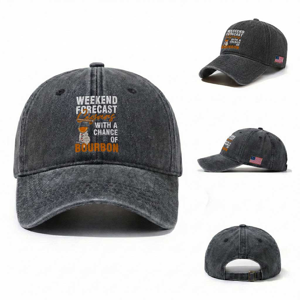 Weekend Forecast Cigars And Bourbon Washed Cotton Baseball Cap Gift For Women TS12 Washed Cap Universal Fit Dark Gray Print Your Wear