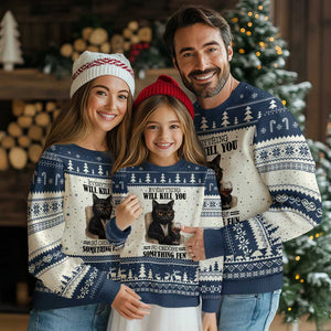 Funny Sarcastic Cat Ugly Christmas Sweater Everything Will Kill You So Choose Something Fun TS12 Beige Navy Print Your Wear