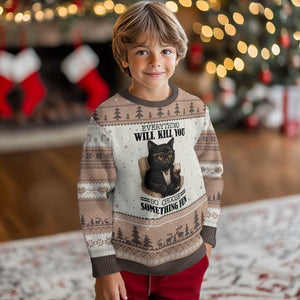Funny Sarcastic Cat Ugly Christmas Sweater Everything Will Kill You So Choose Something Fun TS12 Mocha Mousse Print Your Wear