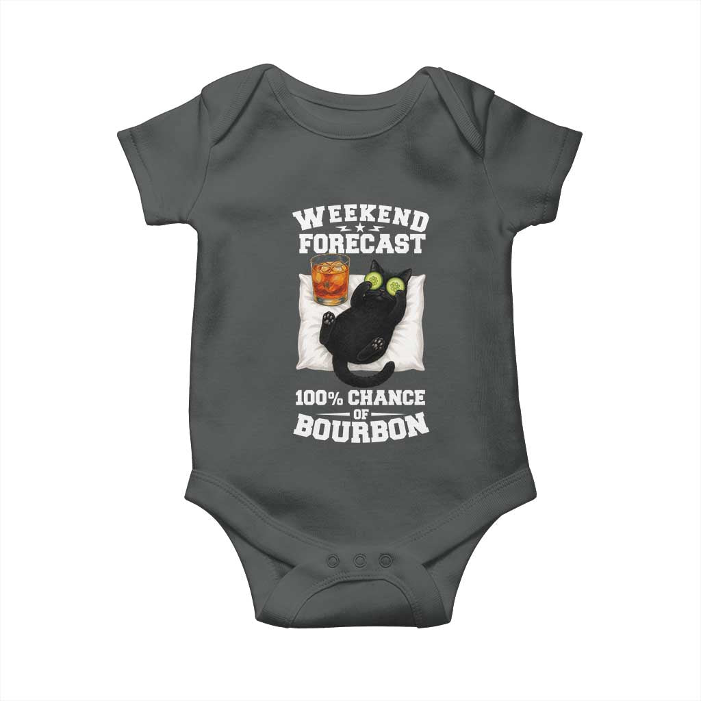 Funny Cat Drinking Baby Onesie Weekend Forecast 100% Chance Of Bourbon TS12 Dark Heather Print Your Wear