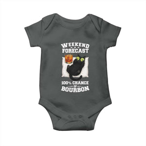 Funny Cat Drinking Baby Onesie Weekend Forecast 100% Chance Of Bourbon TS12 Dark Heather Print Your Wear
