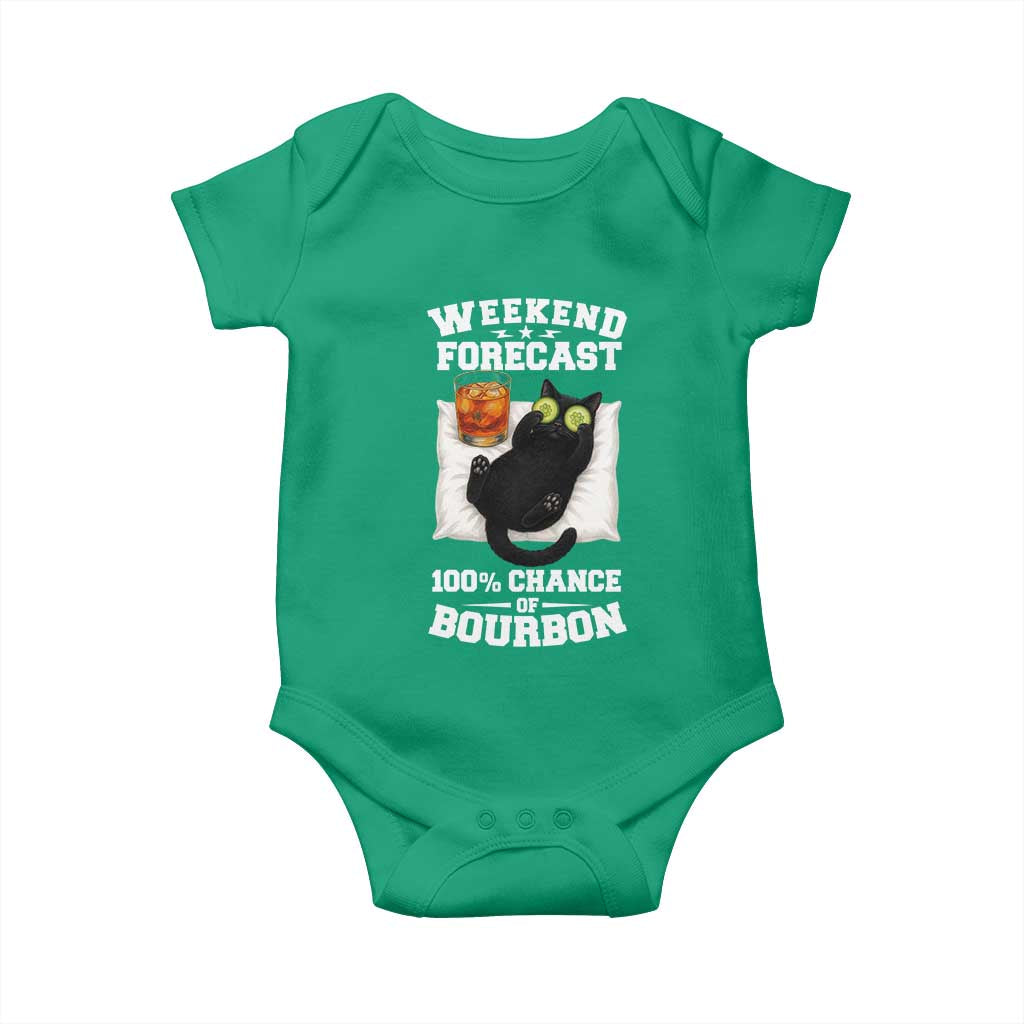 Funny Cat Drinking Baby Onesie Weekend Forecast 100% Chance Of Bourbon TS12 Irish Green Print Your Wear