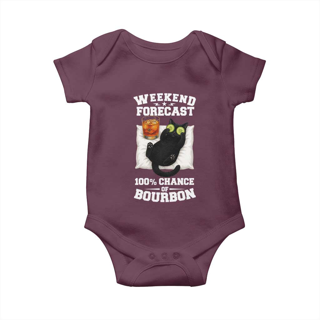 Funny Cat Drinking Baby Onesie Weekend Forecast 100% Chance Of Bourbon TS12 Maroon Print Your Wear